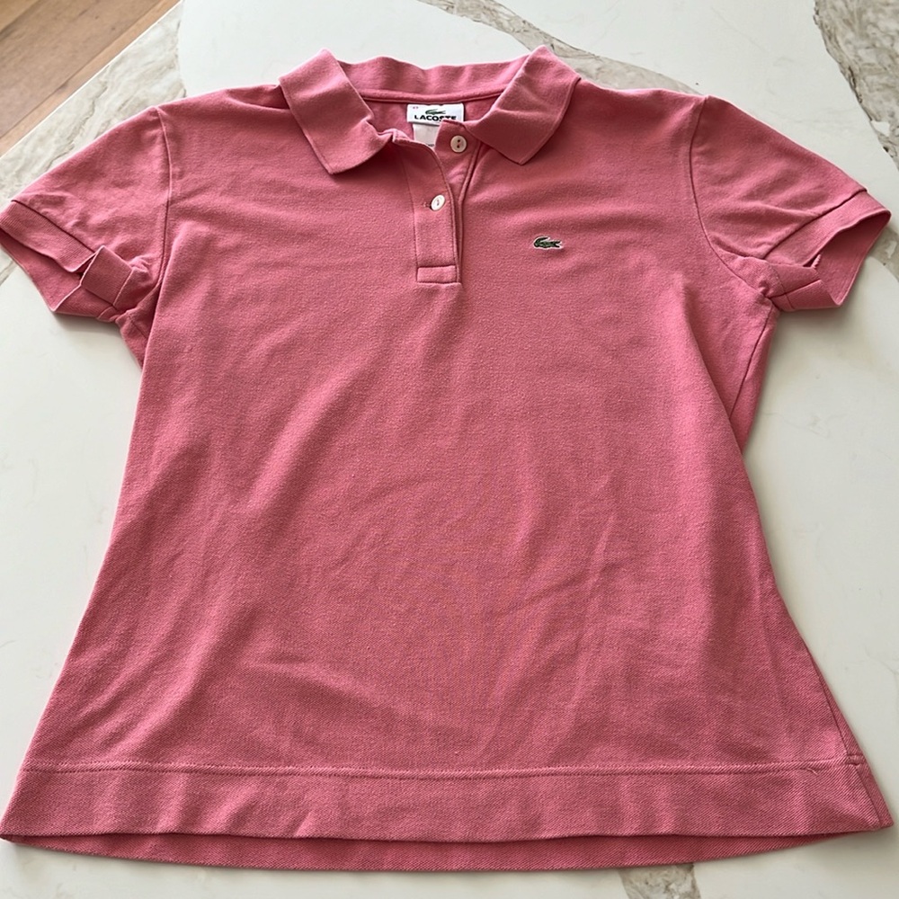 Lacoste 2 button shirt sleeve light pink polo